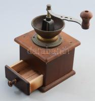 Kávédaráló, fa, fém, kopott, m: 26 cm