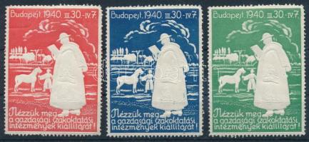 1940 Gazdasági szakoktatási intézmények kiállítása 3 db klf színű levélzáró (piros, kék, zöld)