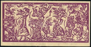 Banga Ferenc (1947-): Boldog új évet kívánok, 1973. Linómetszet, papír, jelzett, számozott (16/30). 9x19,5 cm