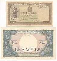 Románia 1941. 500L "O/7 078988" + 1000L "A 0328 0389" T:F, szép papír Romania 1941. 500 Lei "O/7 078988" + 1000 Lei "A 0328 0389" C:F, fine paper Krause P#51, P#52a