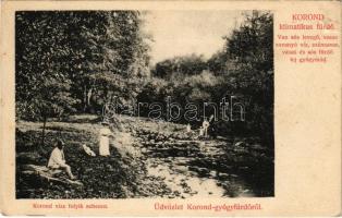 Korond, Korondfürdő, Corund; klimatikus fürdő, Korond vize folyik sebesen / spa (lyuk / hole)