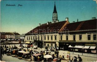 Kolozsvár, Cluj; piac, Stein János, Marusán üzlete, Kereskedelmi Részvénytársaság. Lepage Lajos kiadása / market, shops (kopott sarkak / worn corners)