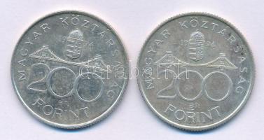 1994. 200Ft Ag "Deák" (2x) T:AU,XF patina Adamo F13.1