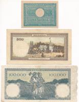Románia 1940. 500L + 1945. 100L + 1946. 100.000L T:XF-F
Romania 1940. 500 Lei + 1945. 100 Lei + 194...
