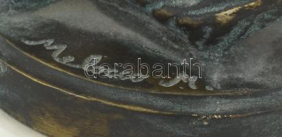 Melocco Miklós (1935): Léda és a hattyú. Bronz, márvány talpon, jelzett, m: 19,5 cm