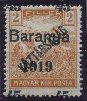 Baranya I. 1919 Arató/Köztársaság 45/2f elcsúszott felülnyomással Signed: Bodor