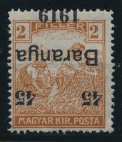 Baranya I. 1919 Arató/Köztársaság 45/2f fordított felülnyomással Signed: Bodor