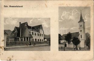 1916 Hosszúfalu, Satulung (Négyfalu, Sacele); mozaiklap 2 képpel: templom, tábori posta 253. / multi-view postcard with 2 images: church, WWI military field post (fl)