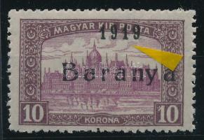 Baranya I. 1919 Parlament 10K antikva felülnyomással Signed: Bodor