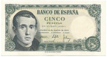 Spanyolország 1951. 5P "1K 3056045" T:XF Spain 1951. 5 Pesetas "1K 3056045" C:XF Krause P#140a.1