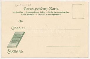 Brassó, Kronstadt, Brasov; Suchard csokoládé reklám. Erdély címer szecessziós montázs / Chocolat Suc...