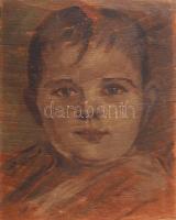 Olvashatatlan jelzéssel (Sass Brunner Ferenc?), másolat Lenbach után: Kisgyerek arcképe. Olaj, rétegelt falemez. 30×24 cm