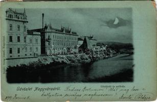 1899 (Vorläufer) Nagyvárad, Oradea; Gőzfürdő és szálloda, éjjel. Láng József kiadása / steam bath, hotel at night (EM)