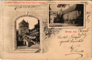 1906 Keresd, Cris, Kreis; Kreischer Schlosshof des Grafen Gabriel Bethlen. Hermann G. Roth / Bethlen Gábor kastélya, udvar / castle, courtyard. Art Nouveau, floral (EK)