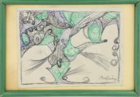 Bolmányi Ferenc (1904-1990): Formák. Golyóstoll, papír, jelzett. Üvegezett fakeretben. 15x19 cm