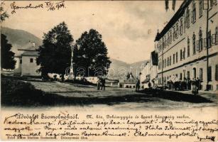 1904 Szomolnok, Schmölnitz, Smolník; M. kir. Dohánygyár és Szentháromság szobor. Fried Miksa kiadása / tobacco factory, Holy Trinity statue (fl)