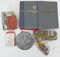 cca 1960-1985 Magyar Néphadsereg, Varga József repülős főtörzsőrmester / törzszászlós hagyatéka: "35 év légterünk védelmében 1949-1984" fali dísztányér, Újszentiváni rádiótechnikai század 45. évfordulója fém emlékplakett, váll-lapok, jelvények, kitüntetések és adományozó oklevelek, stb.