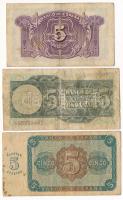 Spanyolország 1935. 5P + 1938. 5P + 1948. 5P T:F-VG, lyuk
Spain 1935. 5 Pesetas + 1938. 5 Pesetas +...