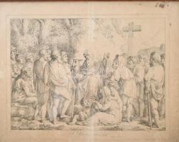 Hajek jelzéssel: Jelenet Szent Ivánnal. Rézmetszet, papír, jelzett a metszeten, 28,5x37,5 cm. Üvegezett fakeretben.