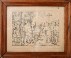 Hajek jelzéssel: Jelenet Szent Ivánnal. Rézmetszet, papír, jelzett a metszeten, 28,5x37,5 cm. Üvegez...