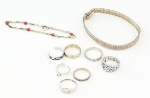 Ezüst(Ag) vegyes bolha tétel, karkötők, gyűrűk, jelzettek, bruttó: 30,7 g