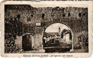 Bajmóc, Bojnice; a vár kapuja, kastély. Kohn E. (Privigye), K. J. Bp. kiadása / entrance of the castle (EB)