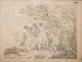 Josef Bergler (1753-1829): Jelenet, 1802. Rézmetszet, papír, jelzett a metszeten, törésnyommal, 30x39 cm. Üvegezett fakeretben.