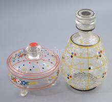 2 db dekoratív üveg palack. Kézzel festett, hibátlan m: 20 cm, d: 12 cm