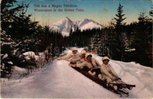 1917 Tátra, Magas-Tátra, Vysoké Tatry; Téli élet, sport, szánkó / Wintersport, sleigh, sledding (kopott sarkak / worn corners)
