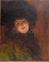 Szentmiklóssy Zoltán (1878-1916): Kalapos lány. Olaj, vászon, jelezve jobbra lent, hátoldalán MNG 945/978 sz, bírálati címkéjével, apró felületi sérülésekkel, 53,5x42 cm.