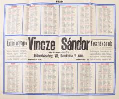 1939 Hódmezővásárhely, Vincze Sándor mész- és festékkereskedése reklámos naptár, ifj. Dura Lajos-ny., 47,5x63 cm