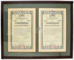 Ausztria 1921. "Grazi Jelzáloghitel Intézet Grazi Helyi Takarékpénzátra" 4 1/2%-os záloglevele 10.000K-ról szárazpecséttel, szelvényekkel (2x), bekeretezve T:AU Austria 1921. "Pfandbief-Anstalt der Gemeinde-Sparkasse in Graz" 4 1/2% mortgage bond about 10.000 Korona with embossed stamp, coupons (2x), framed C:AU