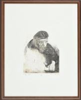 Váci András (1928-1989): Zsófi néni. Rézkarc, papír, jelzett. Számozott (4/15). 20×15 cm. Hajtásnyommal. Üvegezett fakeretben.