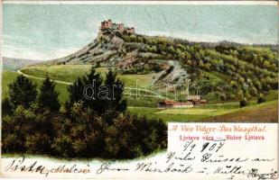 1907 Zsolnalitva, Ljetava, Lietava (Vágvölgy, Povazie); vár, látkép, Vág völgy. Löwy Fülöp kiadása / castle (EK)