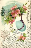 1901 Fröhliche Ostern No. 7518. / Boldog Húsvéti Ünnepeket! / Easter greeting art postcard, egg. Art Nouveau, floral (EB)
