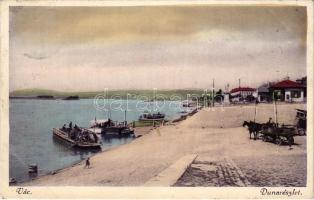 1934 Vác, Duna részlet, kikötő, komp, a távolban úszó hajómalom / Danube with floating ship mills (boat mills)