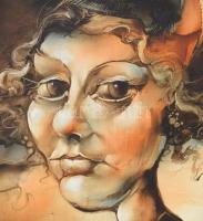 Tüttő József (1971): Hilda, 2008. Olaj, farost, jelezve jobbra lent. Dekoratív fakeretben. 30x25 cm