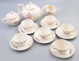 Gránit fajansz teás készlet. Matricás, jelzett, a kannán kisebb sérülések. Hat személyes