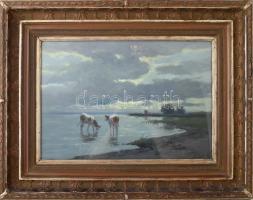 Edvi Illés Aladár (1870-1958): Balatonpart tehenekkel. Olaj, vászon. Jelezve jobbra lent. Dekoratív,...