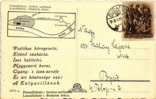 Budapest XXII. Budafok, Kutyavilla halászcsárda a Duna mentén. Hátoldalon térkép és reklám