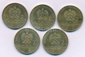 Lengyelország 2005-2006. 2Zl Cu-Al-Zn (5xklf: Elblag, Nysa, Legnica, Wloclawek, Bochnia) T:AU,XF Poland 2005-2006. 2 Złote Cu-Al-Zn (5xklf: Elbląg, Nysa, Legnica, Włocławek, Bochnia) C:AU,XF