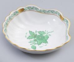 Herendi zöld Apponyi mintás kagylós tálka. Kézzel festett, jelzett, hibátlan. d: 14 cm