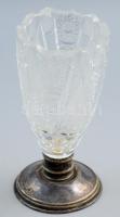 Kristály váza ezüst (Ag) talppal. Jelzet, dianás. 19 cm
