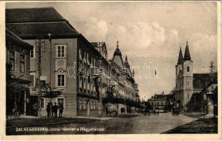 1936 Zalaegerszeg, utca, megyeháza, gyógyszertár, kerékpár, hirdetőoszlop, templom (EB)