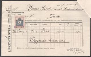 1910 Beél (Bél, Beliu), Lipkovits Gyula fatermelő és fakereskedő 2 db fejléces számlája, összetűzve,...