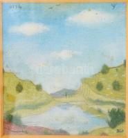 Vasvári (Vasváry) József (1904-1993): Vízparti táj. Olaj, vászon, jelezve balra lent. Üvegezett fakeretben. 16x15 cm