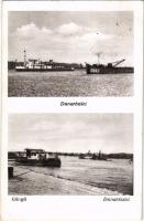 1937 Gönyű, Duna részlet, kikötő, gőzhajó, uszály