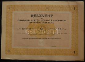 DN Orosházi Sertéshizlaló és Húsipari Részvénytársaság részvénye 50P-ről, szelvényekkel