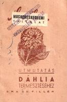 Útmutatás dáhlia termesztéséhez. (Budapest), [1940 körül]. Mauthner Ödön Magtermelő és Magkereskedelmi Rt. (Officina Kft. ny.) 14 + [2] p. Egyetlen kiadás. Mauthner Ödön 1874-ben alapított magkereskedelmi részvénytársasága néhány évtized alatt Közép-Európa vezető virág- és vetőmag kereskedő vállalkozásává vált. Kísérleti telepe Csepelen működött, olajsajtó üzemet tartott fenn Pécsen. Kiadványunk a cég jelentős virágkínálatából a dália típusú dísznövény gondozásának részleteibe avat be. Az első és hátsó borítón a második világháború utáni államosítás megtörténtéről tanúskodó felülragasztások és felülbélyegzések. A fedőborító eredeti cégjelzését az állami Magkereskedő Vállalat címkéje, illetve a Kertészeti és Vetőmagellátó Vállalat bélyegzései takarják. Tűzve, illusztrált kiadói borítóban. Jó példány.
