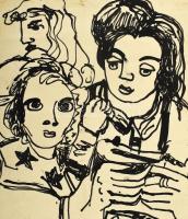 Csepeli Németh Miklós (1934-2012): Nő gyermekével, 1977. Tus, papír, jelzett. Papírra kasírozva. Hát...